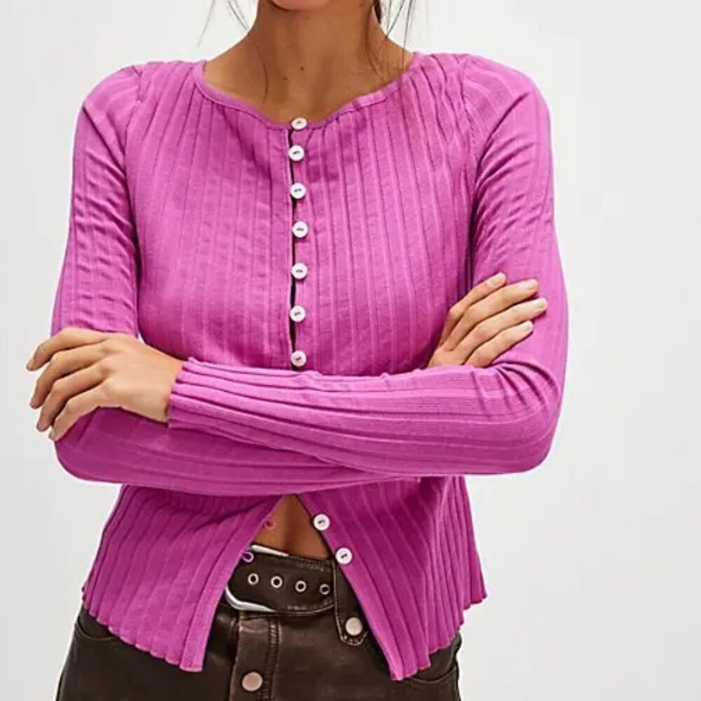 NWT Free People Tilly Long-Sleeve Cardi in Spring Bud
